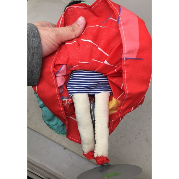 Native American Navajo Hand Made Indian Doll Wearing Green/Red Dress - Picture 5 of 5